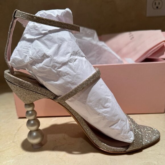 Sophia Webster Rosalind Pearl Heel Sandals Gold Glitter Size 39.5 / US 9.5 NIB - Picture 7 of 11